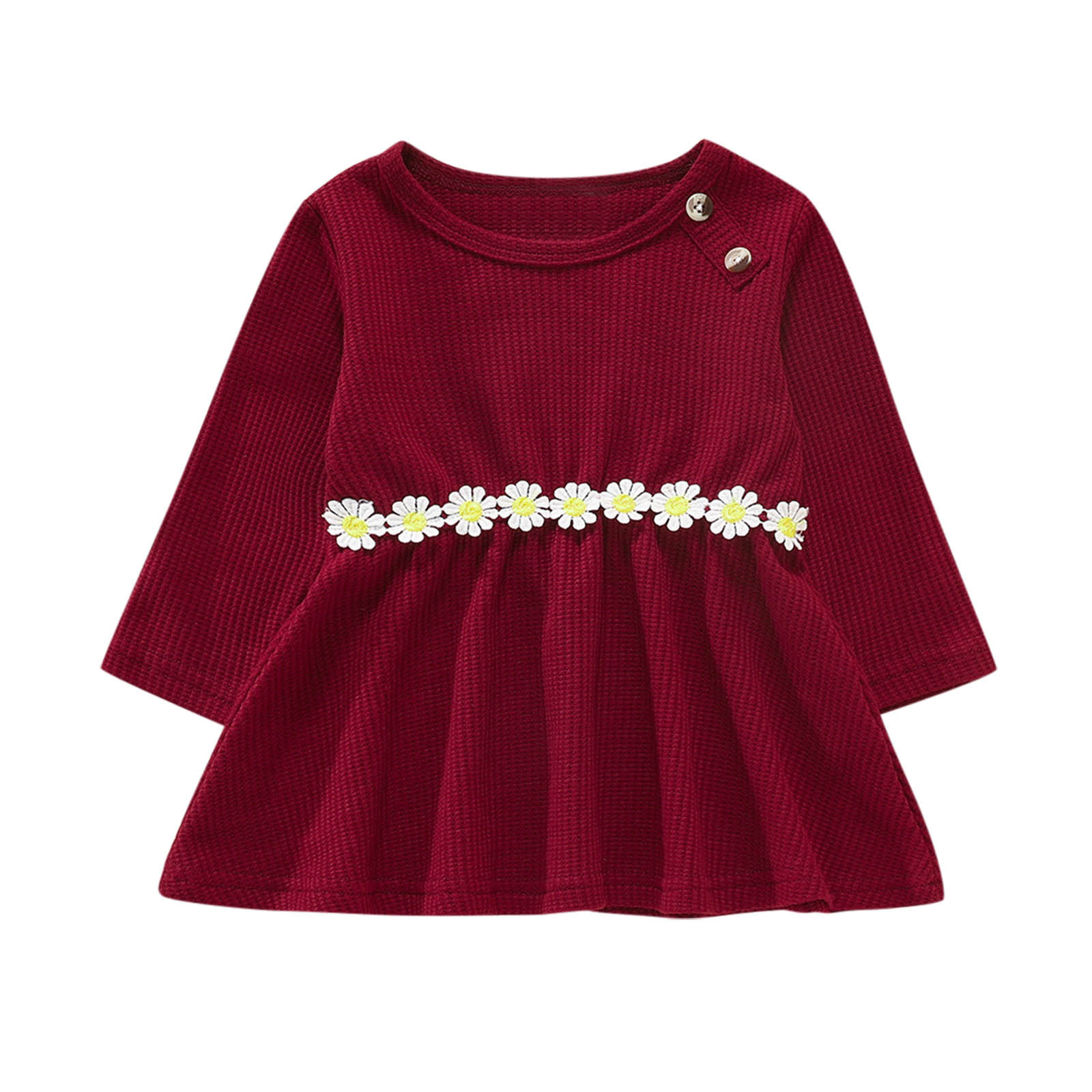 JSCDRPDWL Flower Girl Dress-ddle Kids Baby Girls Long Sleeve Cute Tight Waist Cotton Princess Dress Outfits Clothes Little Girl Dresses Wine 9-12 Months